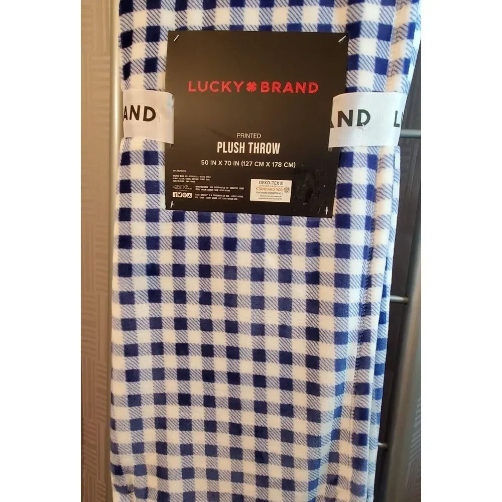 Lucky Brand Blue White‎ Check Super Soft Plush Printed Throw Blanket 50